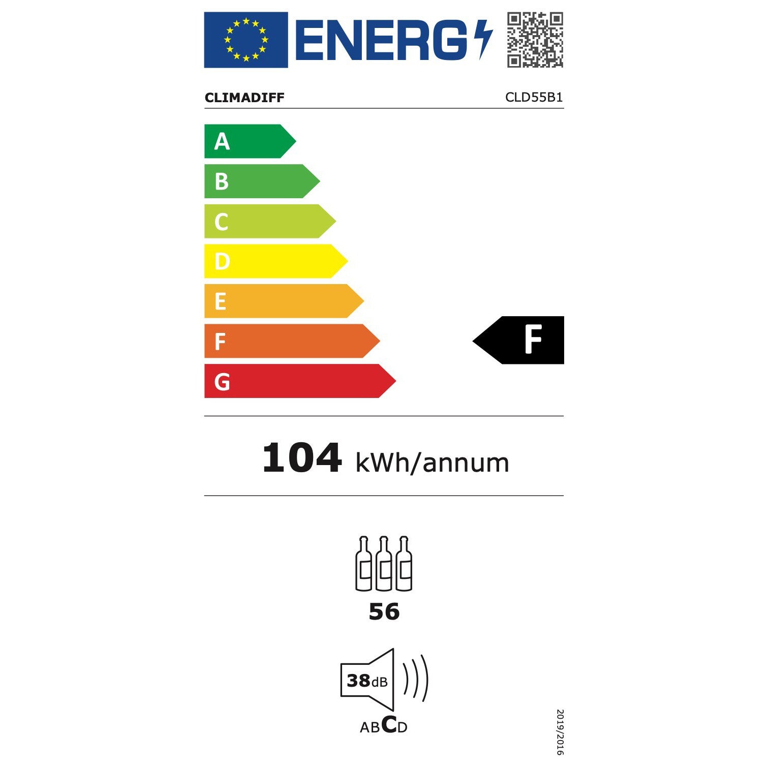 Weinkühlschrank Climadiff 56 Flaschen CLD55B1 energy label